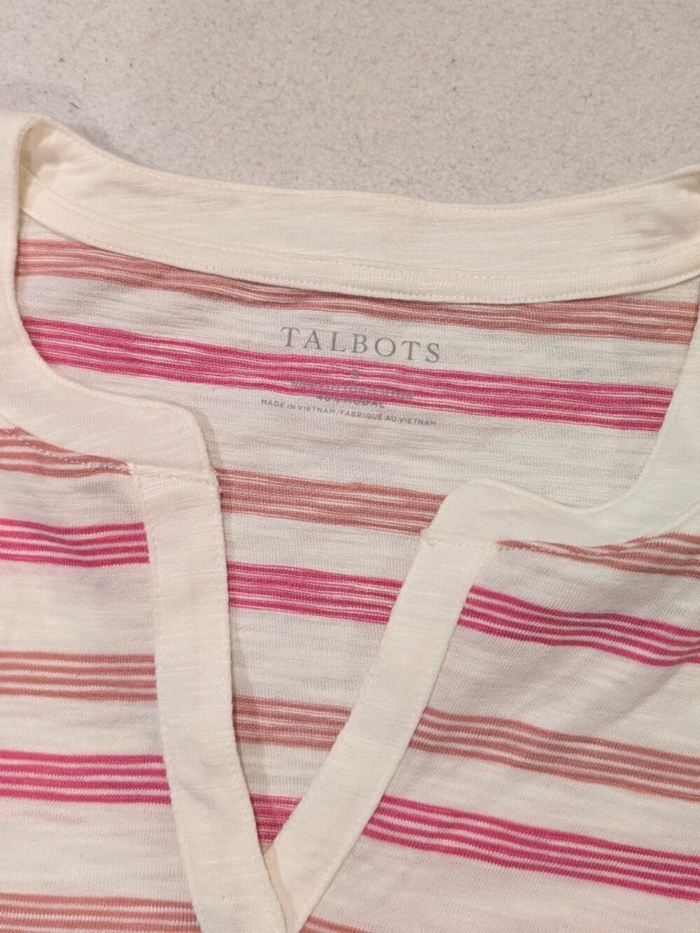 NWT Talbots Pink Stripe 3/4 Sleeve Coastal Preppy Quiet Luxury Top S